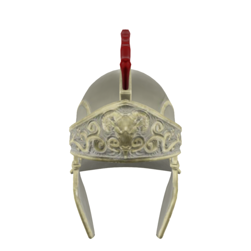 A standard-issue helmet for Roman soldiers, often made of iron and bronze. These helmets, known as "galea", were characterized by their durability, functionality, and recognizable style.