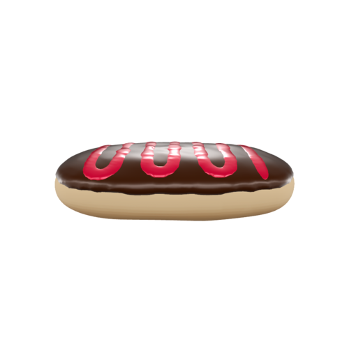 A type of fried dough confectionery or dessert food, characterized by its elongated shape as opposed to the traditional circular form. It's typically topped with sugar glaze, chocolate, or other sweet toppings.