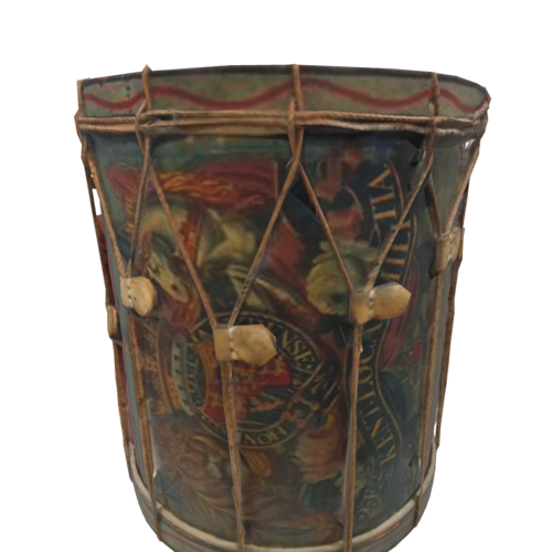 The Militia Base Drum, often used in military and marching bands, is a large drum that produces a deep, resonant sound when played. Its historical usage added rhythm to the marching pace and boosted the morale of soldiers. 