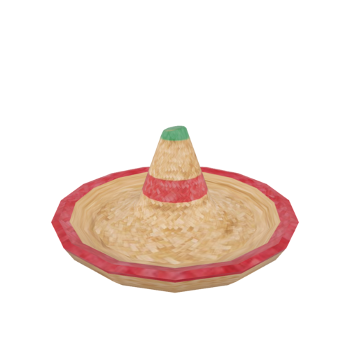 The Sombrero is a broad-brimmed, high-crowned hat made of straw or felt. It is a traditional Mexican hat commonly used for protection from the sun. It's also a symbolic piece of Mexican culture, often featured in traditional Mexican dances and events. 