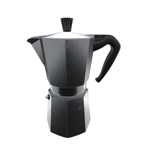 A popular stove-top coffee maker designed in Italy, known for its unique octagonal shape. It is often used to make espresso.