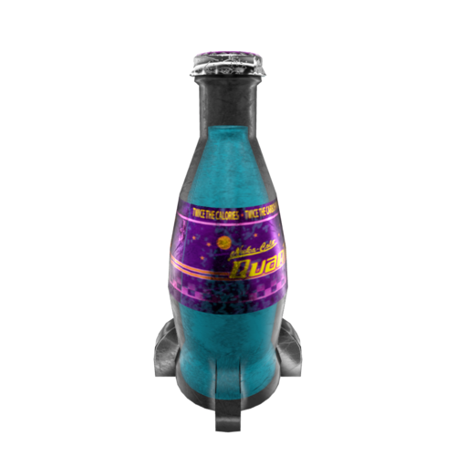 Nuka Cola Quantum is a fictional beverage in the Fallout video game series. It's identified by its glowing blue color and is described as being highly irradiated yet popular among the game's characters.