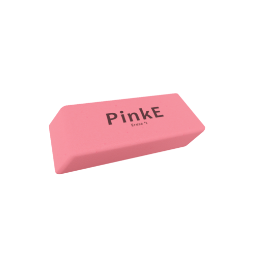 A pink eraser is a common stationary equipment, designed to remove pencil markings. These erasers are often wedge-shaped and are made from synthetic rubber or vinyl.