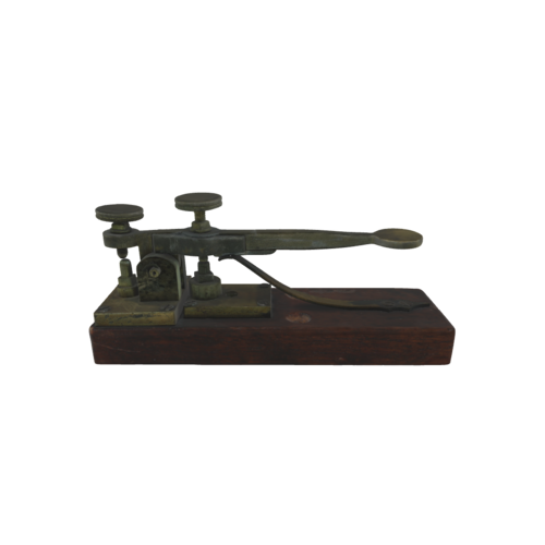 A Morse Vail telegraph key refers to a device used for sending information via Morse code. This particular model is credited to Alfred Vail, who developed it in partnership with Samuel Morse during the invention of the telegraph system.