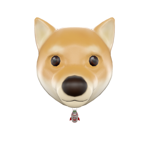 The phrase "Doge to Moon" references the meteoric rise of Dogecoin, a cryptocurrency represented by the image of a Shiba Inu dog from the "Doge" meme. This is the 3d representation.